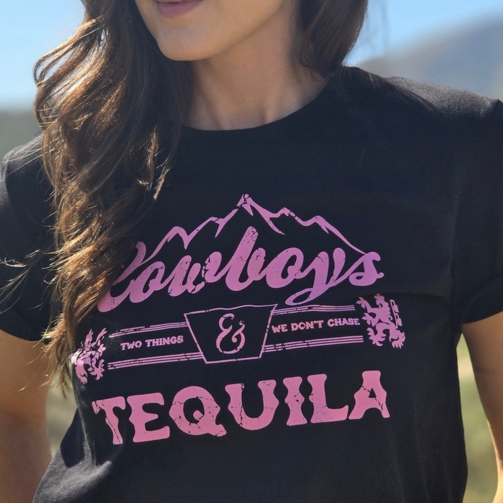 Western Black T-Shirt with Pink Graphic